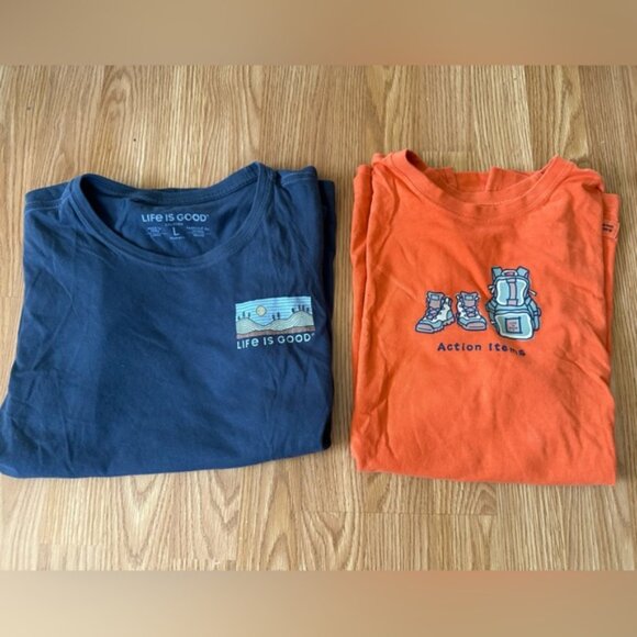 Life is Good Navy and Orange Short Sleeve Women’s Shirts Size Small and Large - Picture 1 of 6